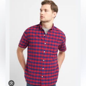 GAP Red and Blue Plaid Standard Fit Stretch Oxford-Men’s XL
